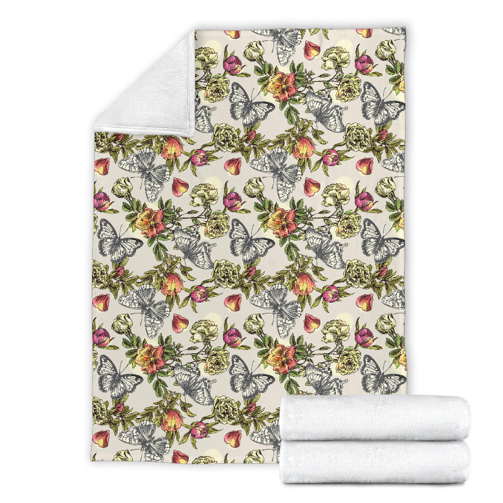 Butterfly Flower Pattern Print Design 06 Premium Blanket