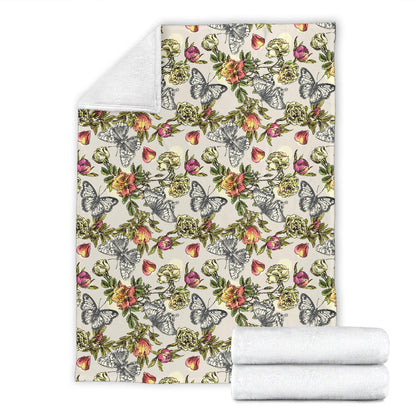 Butterfly Flower Pattern Print Design 06 Premium Blanket