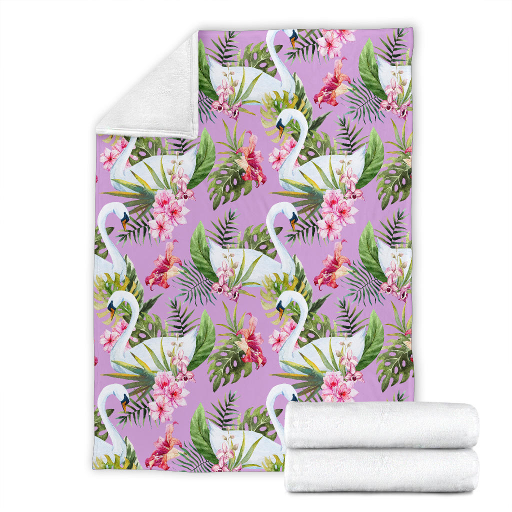 Swan with Flower Pattern Print Design 01 Premium Blanket