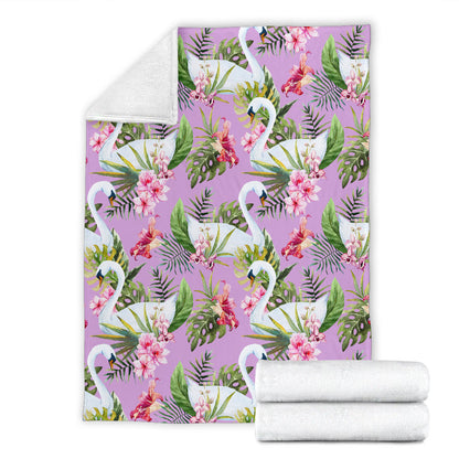Swan with Flower Pattern Print Design 01 Premium Blanket
