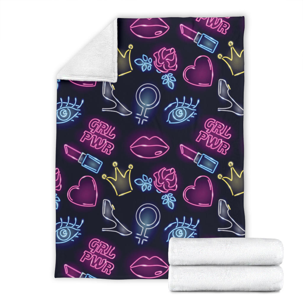 Lipstick Neon Pattern Print Design 02 Premium Blanket
