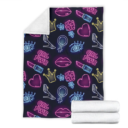 Lipstick Neon Pattern Print Design 02 Premium Blanket