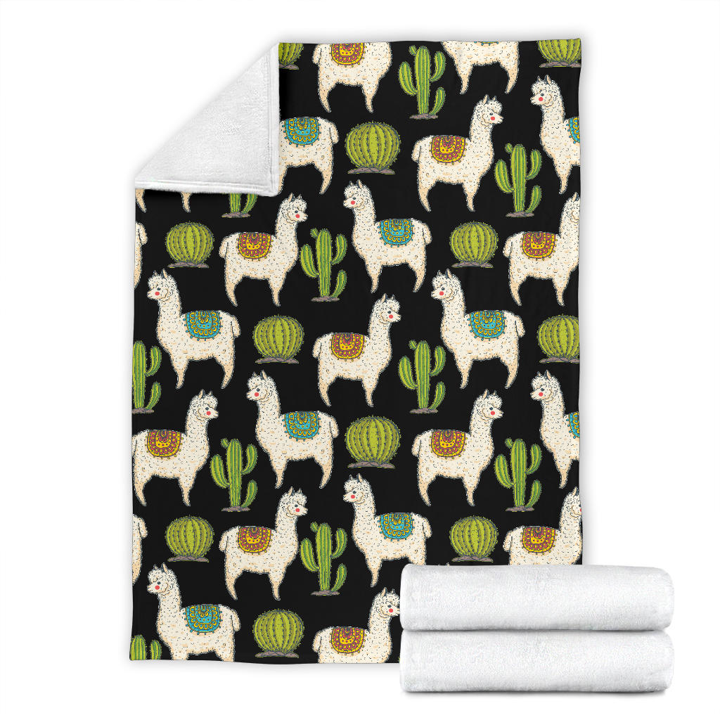 Alpaca Cactus Pattern Print Design 07 Premium Blanket