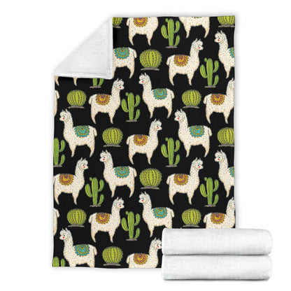 Alpaca Cactus Pattern Print Design 07 Premium Blanket