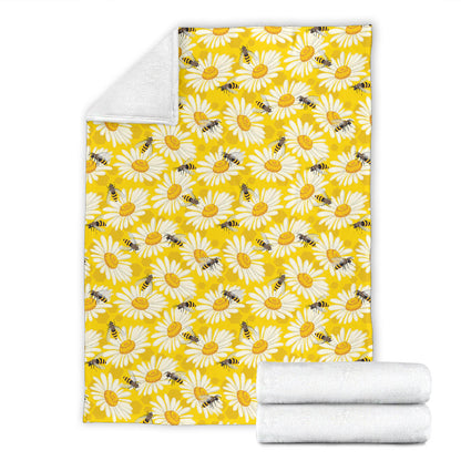 Bee Daisy Pattern Print Design 06 Premium Blanket