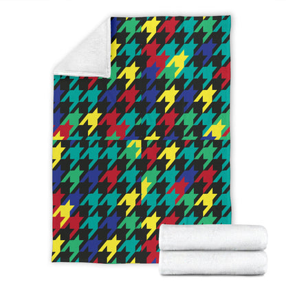 Houndstooth Colorful Pattern Print Design 02 Premium Blanket