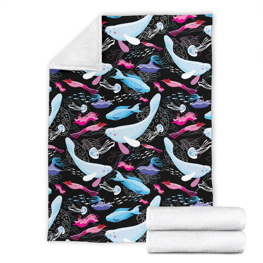 Manatee Pattern Print Design 02 Premium Blanket