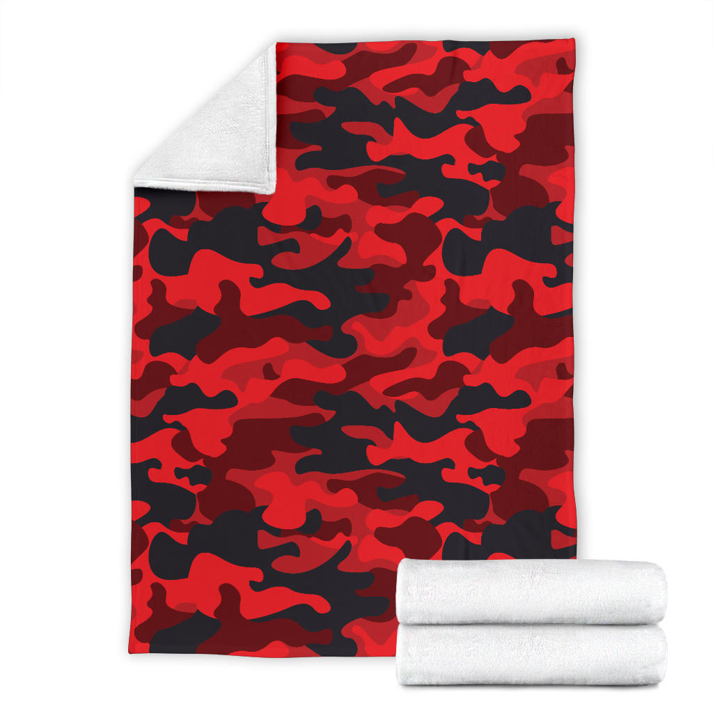 Camo Red Pattern Print Design 03 Premium Blanket
