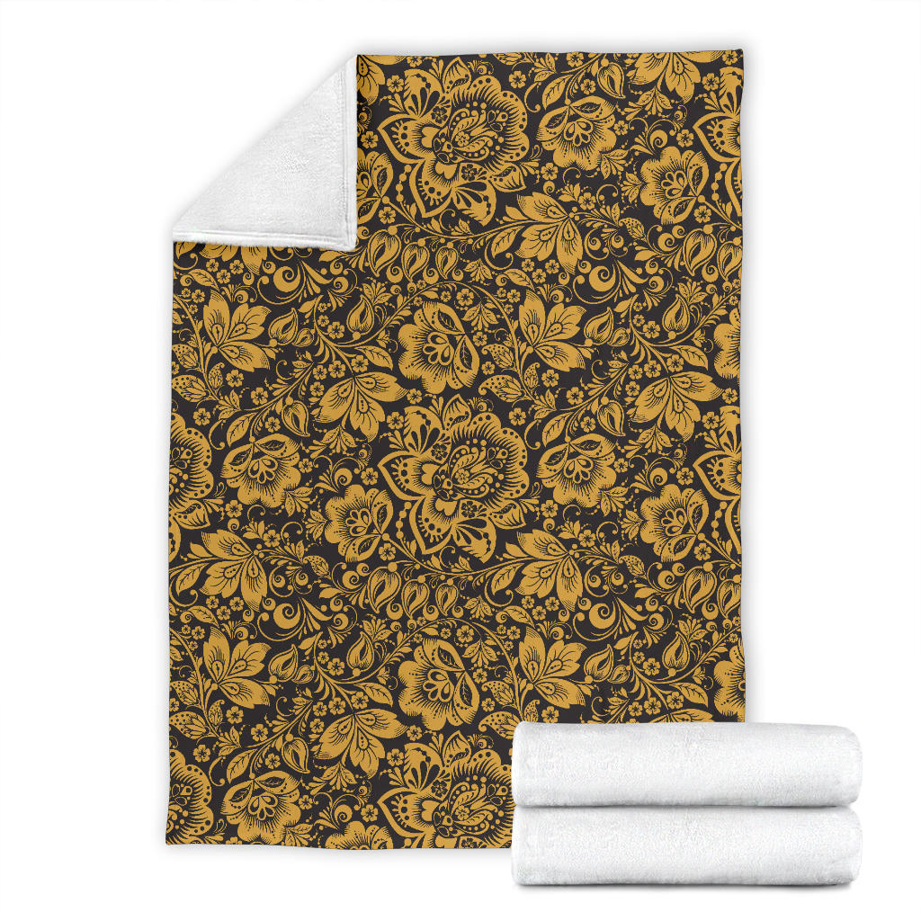 Brocade Gold Pattern Print Design 01 Premium Blanket