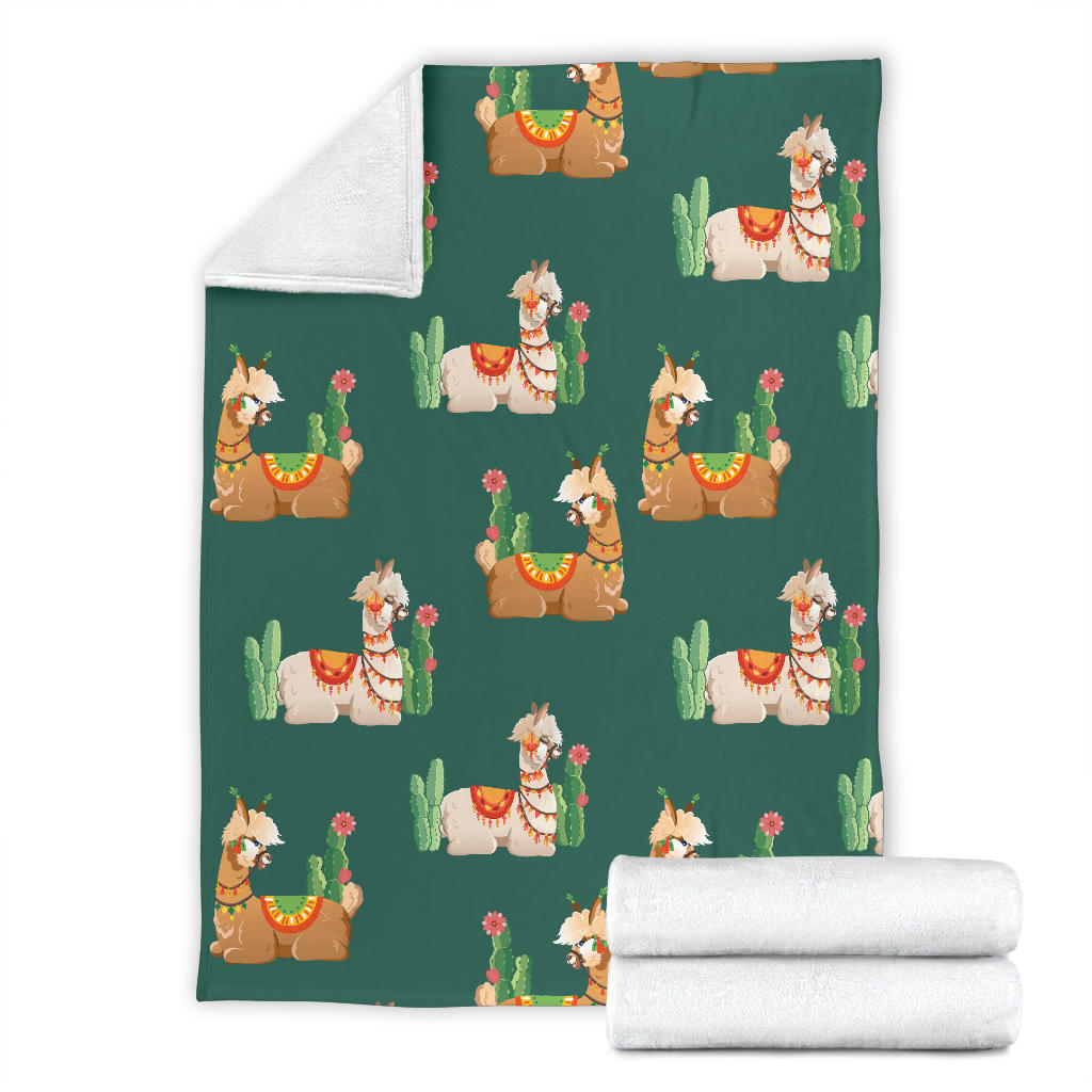 Llama Cactus Pattern Print Design 07 Premium Blanket