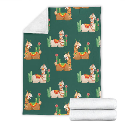 Llama Cactus Pattern Print Design 07 Premium Blanket