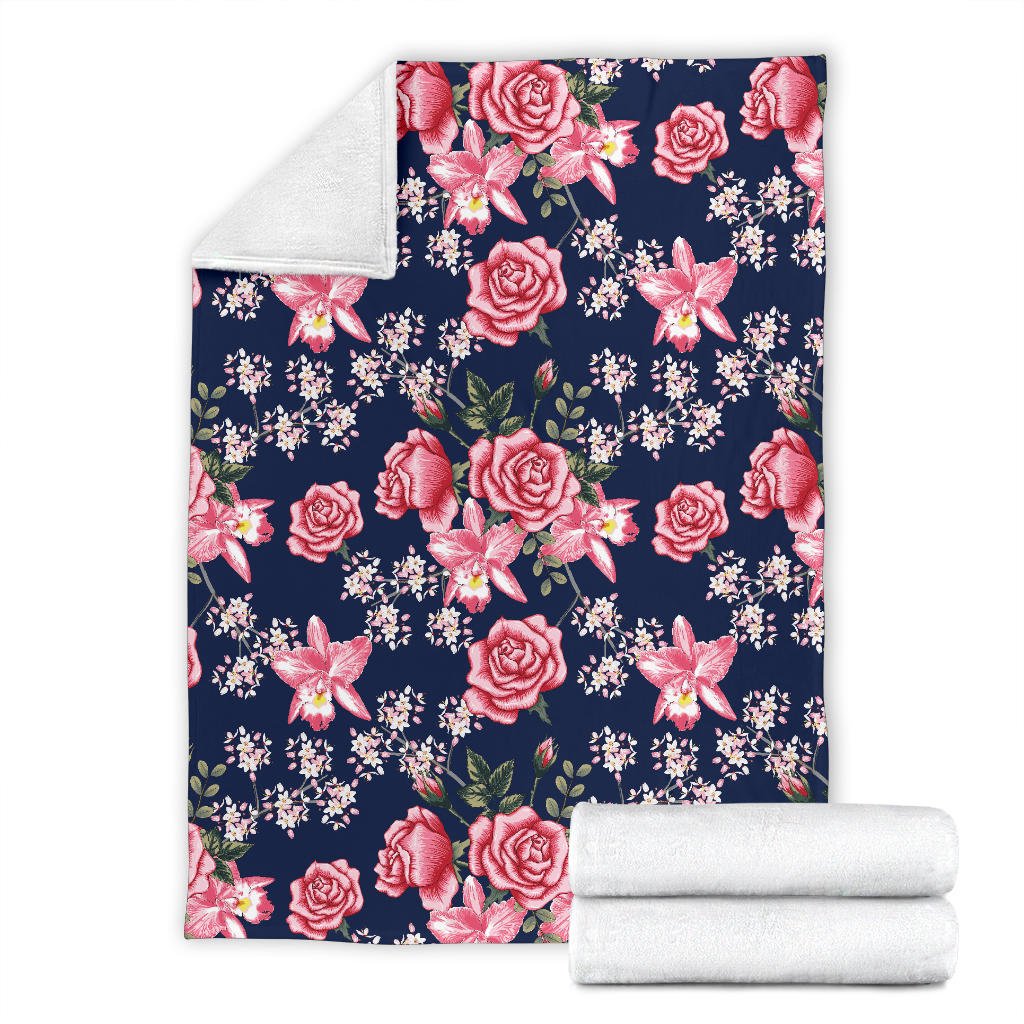 Rose Pattern Print Design A05 Premium Blanket
