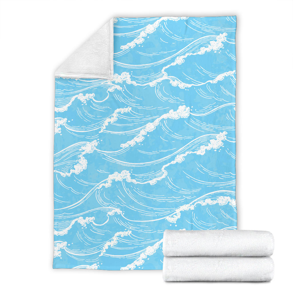 Ocean Wave Pattern Print Design A01 Premium Blanket