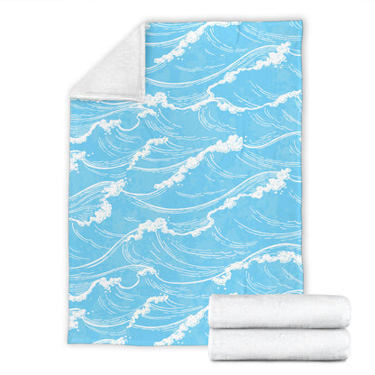 Ocean Wave Pattern Print Design A01 Premium Blanket