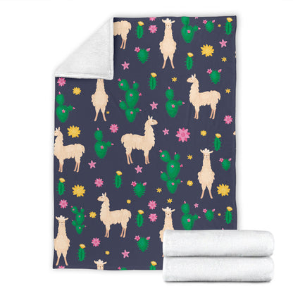 Llama Cactus Pattern Print Design 012 Premium Blanket