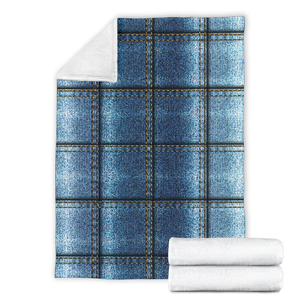 Jean Patchwork Pattern Print Design 02 Premium Blanket