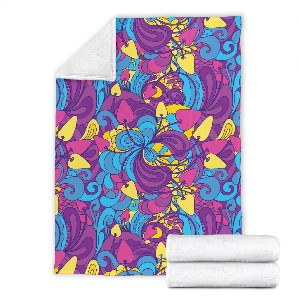 Psychedelic Mushroom Pattern Print Design A03 Premium Blanket
