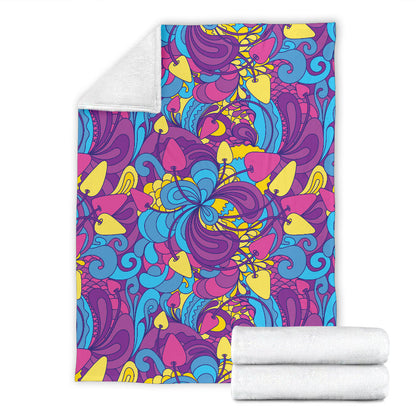 Psychedelic Mushroom Pattern Print Design A03 Premium Blanket