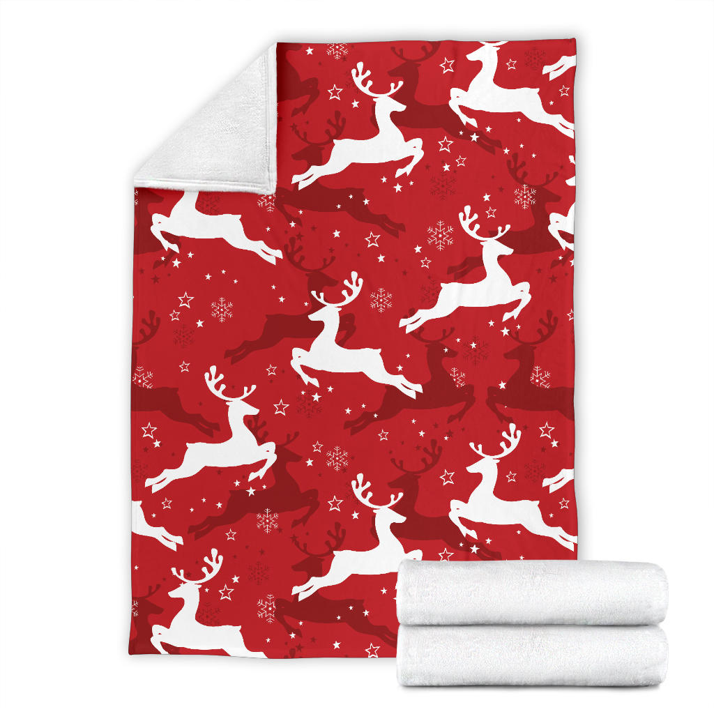 Reindeer Red Pattern Print Design 01 Premium Blanket