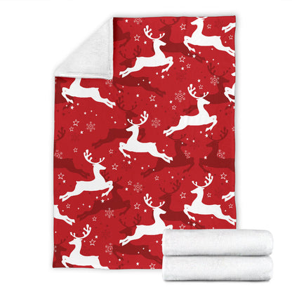 Reindeer Red Pattern Print Design 01 Premium Blanket