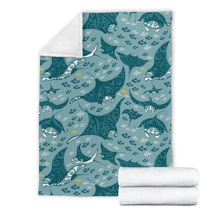 Manta Ray Tribal Pattern Print Design 03 Premium Blanket