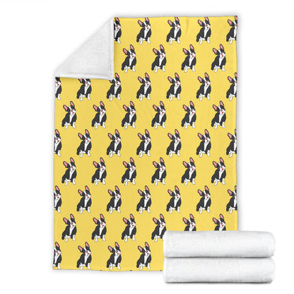 Boston Terrier Pattern Print Design 06 Premium Blanket