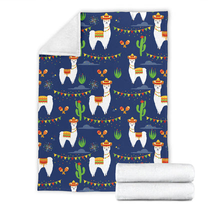 Llama Cactus Pattern Print Design 05 Premium Blanket