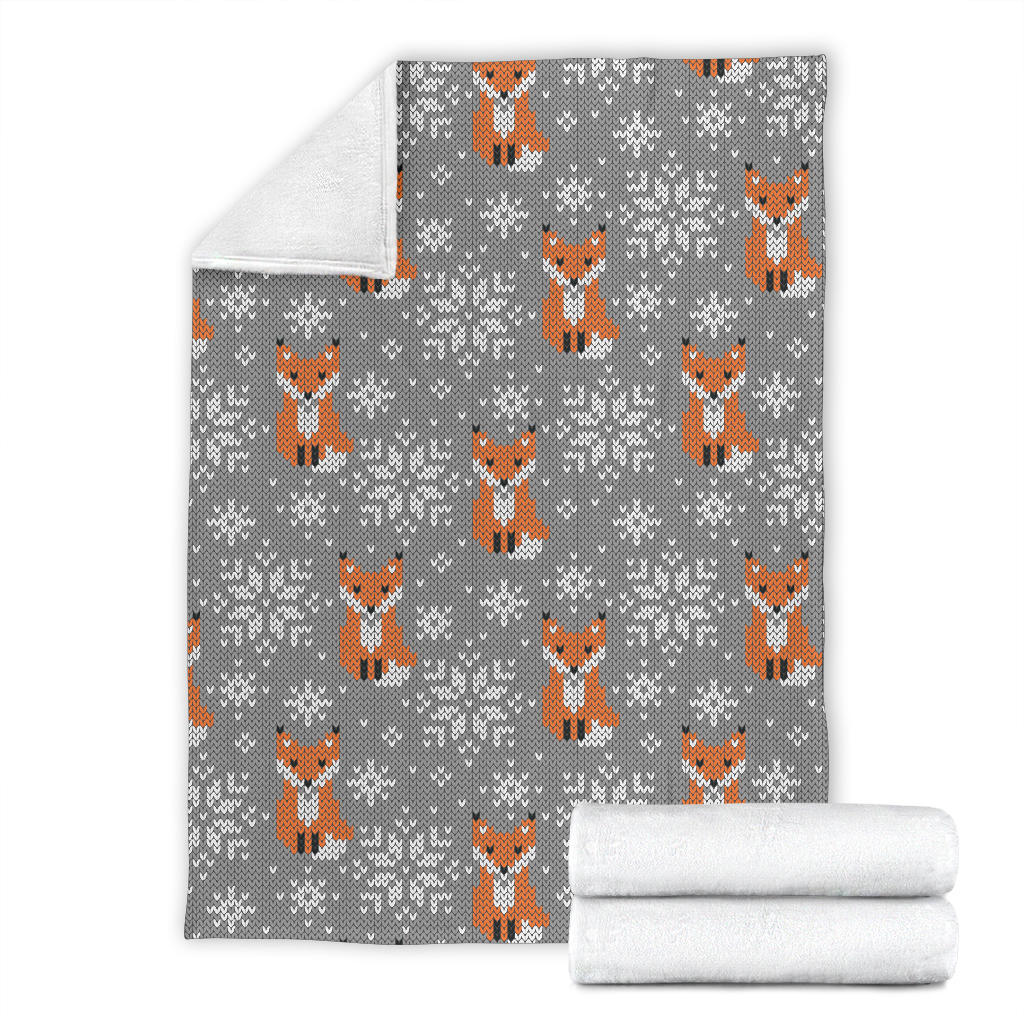 Knit Red Fox Pattern Print Design 02 Premium Blanket