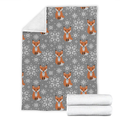 Knit Red Fox Pattern Print Design 02 Premium Blanket