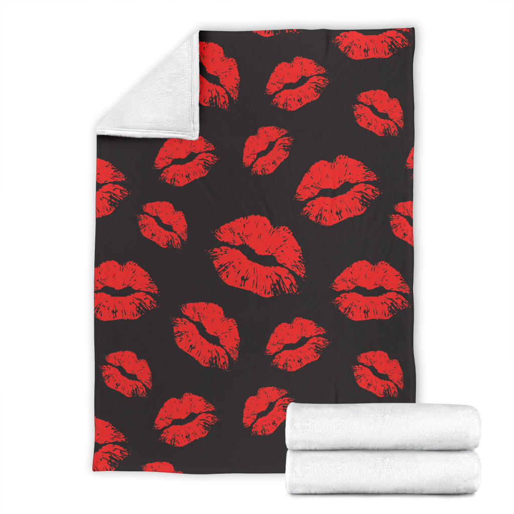 Lip Red Pattern Print Design 02 Premium Blanket