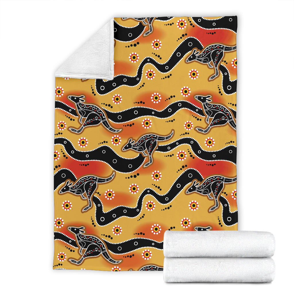 Kangaroos Aboriginal Pattern Print Design 06 Premium Blanket