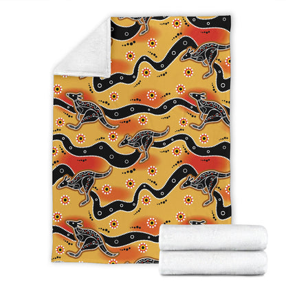 Kangaroos Aboriginal Pattern Print Design 06 Premium Blanket
