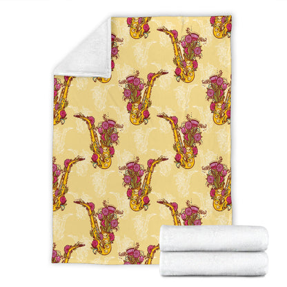 Saxophone Pattern Print Design 04 Premium Blanket