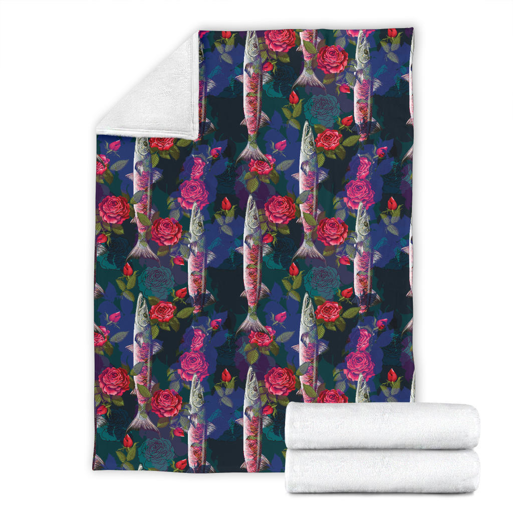 Barracuda with Folwer Pattern Print Design 01 Premium Blanket