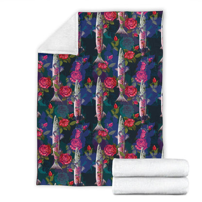 Barracuda with Folwer Pattern Print Design 01 Premium Blanket