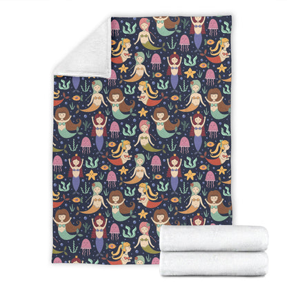 Mermaid Cartoon Pattern Print Design 03 Premium Blanket