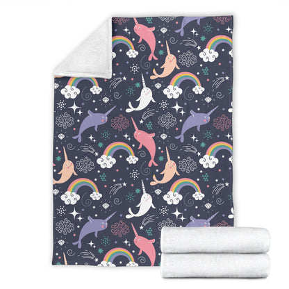 Narwhal Pattern Print Design 01 Premium Blanket