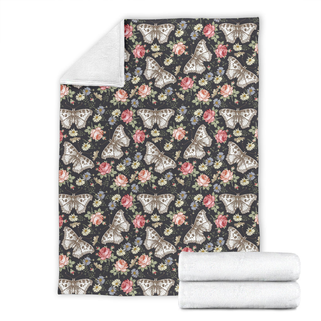 Butterfly Flower Pattern Print Design 07 Premium Blanket