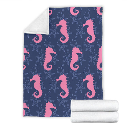 SeaHorse Pink Pattern Print Design 02 Premium Blanket