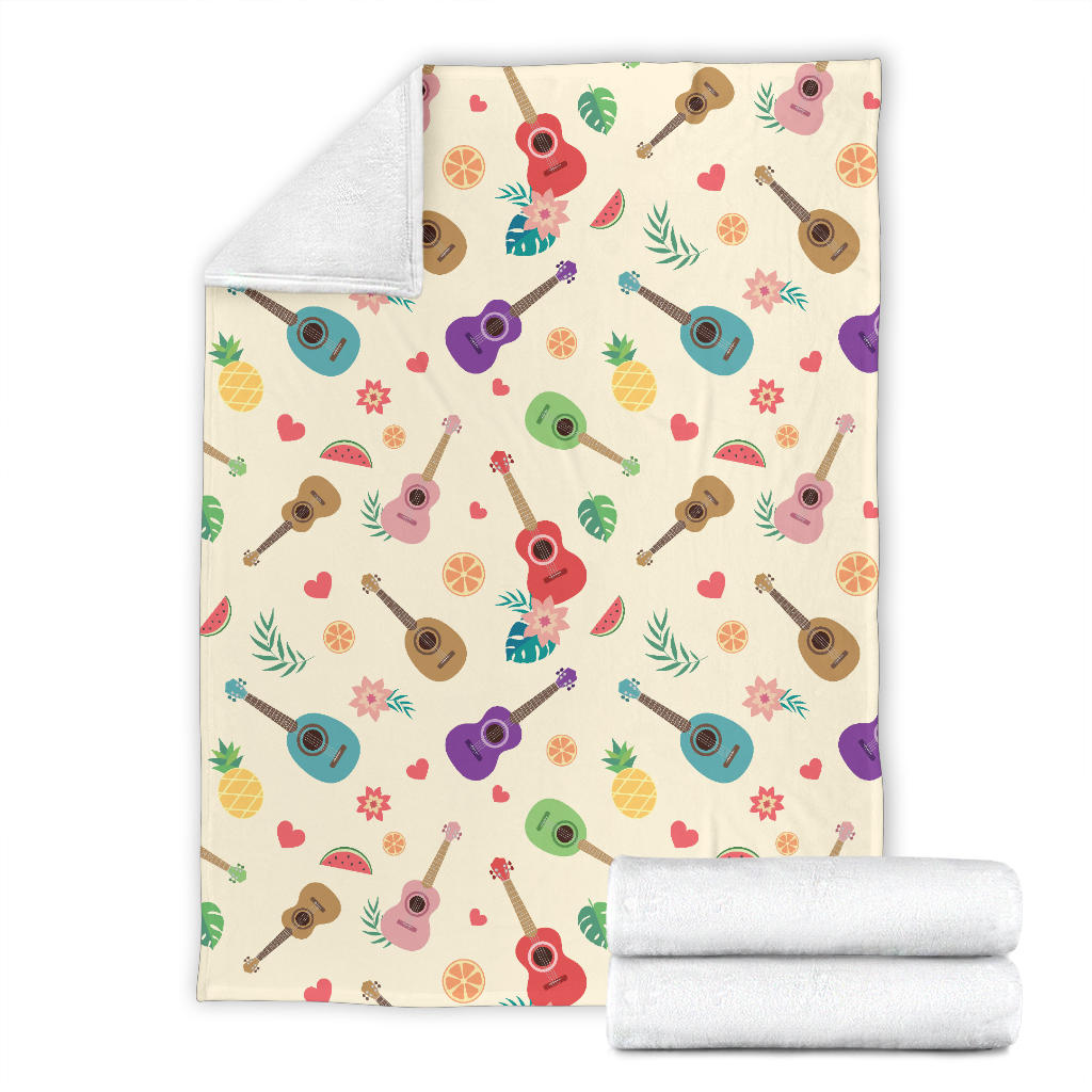 Ukulele Pattern Print Design 01 Premium Blanket