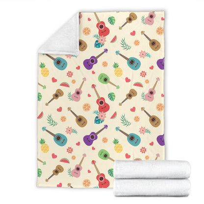Ukulele Pattern Print Design 01 Premium Blanket
