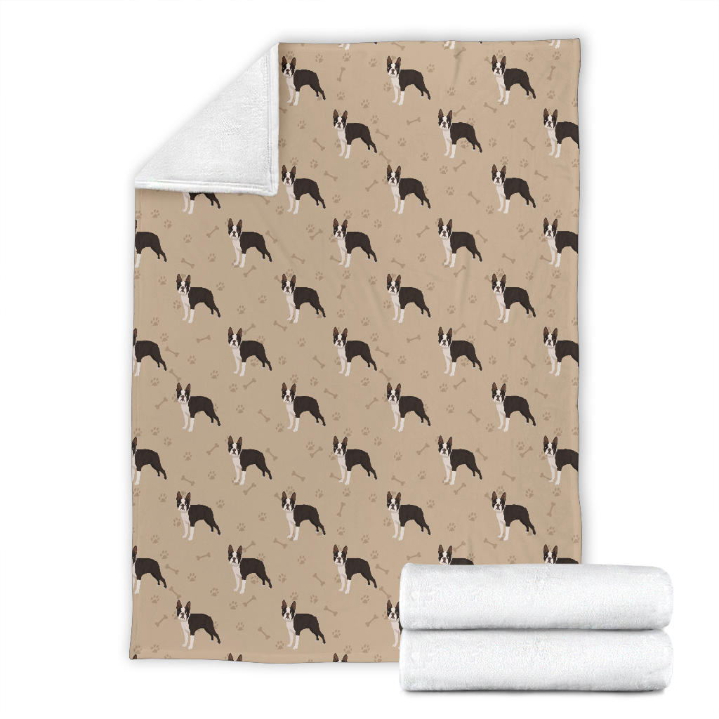 Boston Terrier Pattern Print Design 02 Premium Blanket