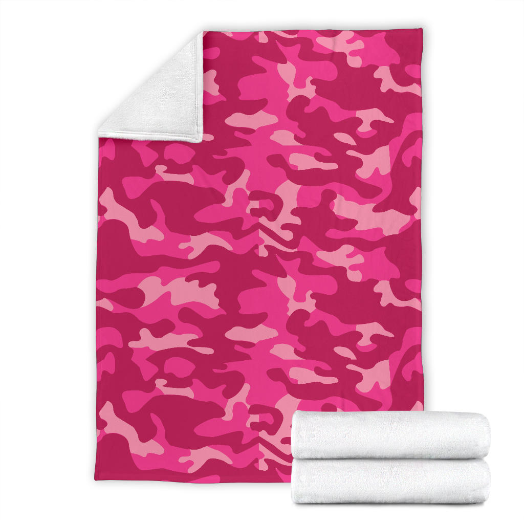 Camo Pink Pattern Print Design 01 Premium Blanket
