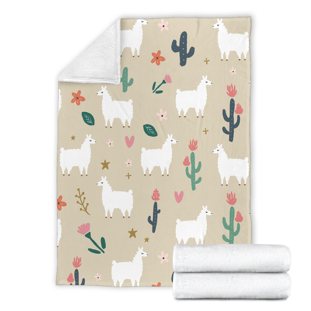 Llama Cactus Pattern Print Design 09 Premium Blanket