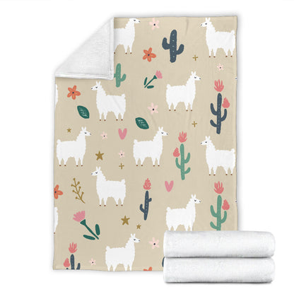 Llama Cactus Pattern Print Design 09 Premium Blanket