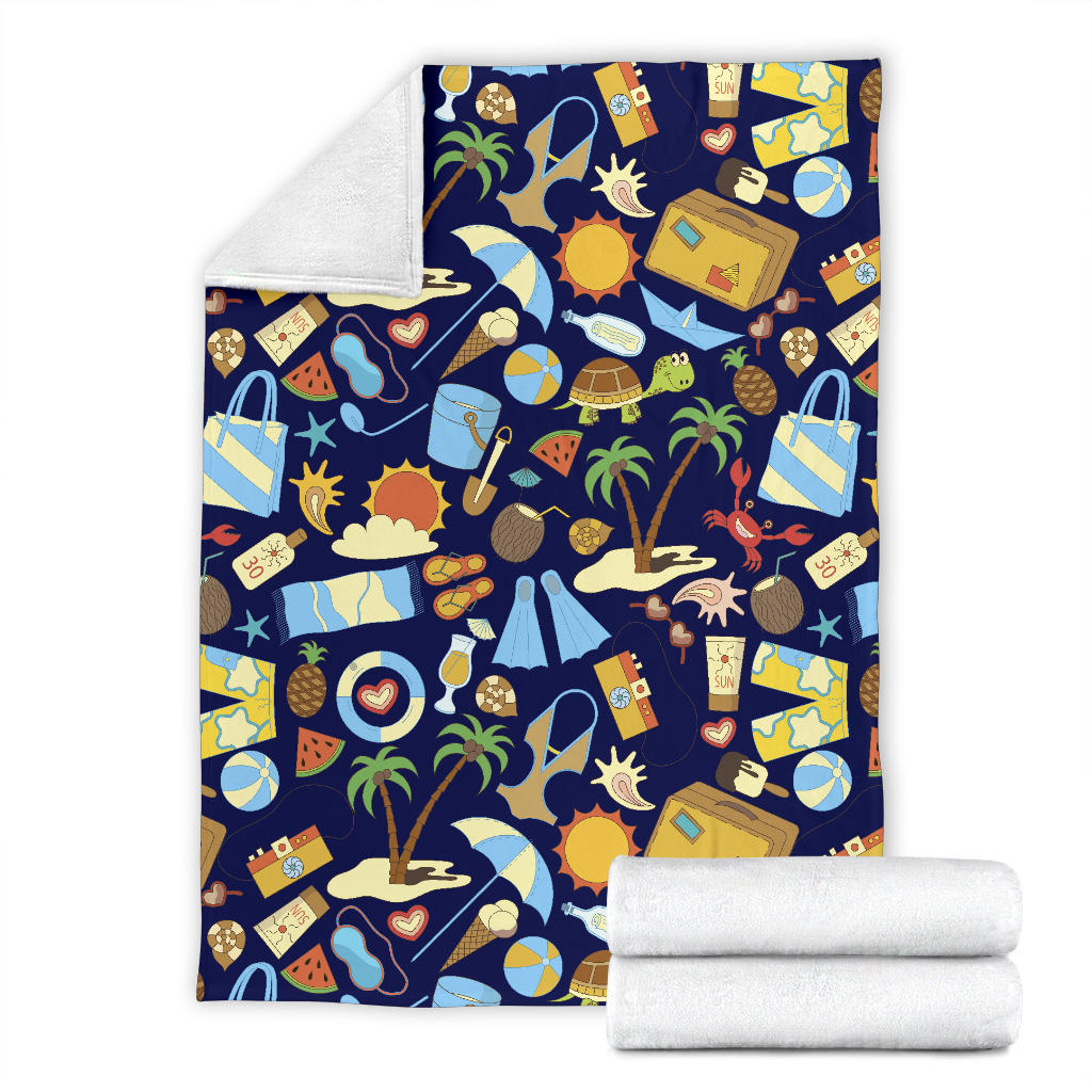 Beach Themed Pattern Print Design 04 Premium Blanket