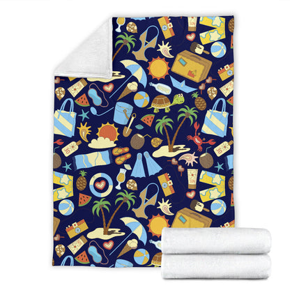 Beach Themed Pattern Print Design 04 Premium Blanket