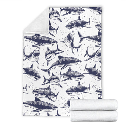 Great White Shark Pattern Print Design 02 Premium Blanket