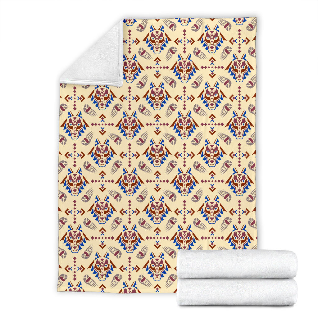 Aztec Wolf Pattern Print Design 03 Premium Blanket