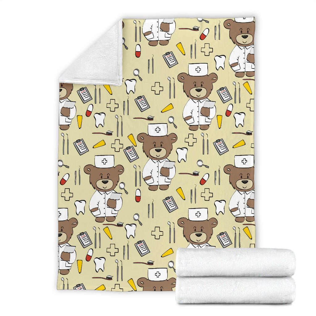 Nurse Bear Pattern Print Design A02 Premium Blanket